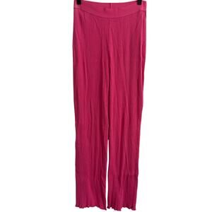 Boohoo Pink Ribbed High Waisted Wide Leg Pants Flare Size 6 (US)